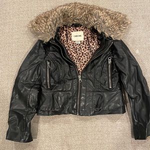Little girls leather black, cheetah print jacket